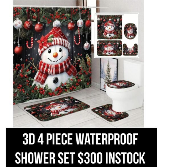 Red Snowman 3D 4 Piece Waterproof Shower Set