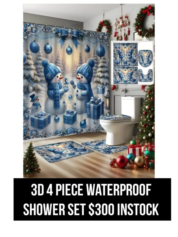Blue Snowman 3D 4 Piece Waterproof Shower Set