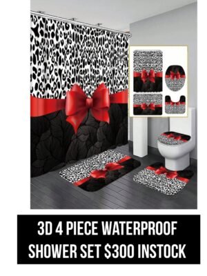 Red Bow 3D 4 Piece Waterproof Shower Set