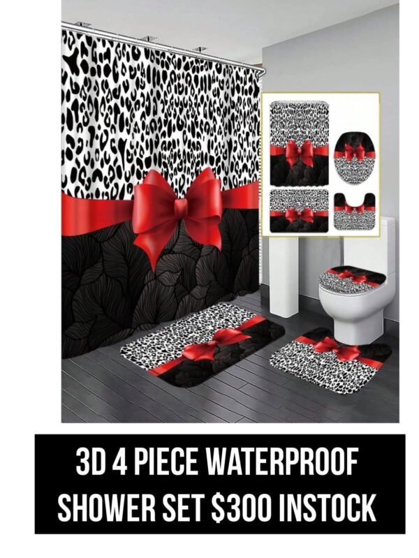 Red Bow 3D 4 Piece Waterproof Shower Set