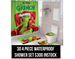 The Grinch on Red Couch 3D 4 Piece Waterproof Shower Set