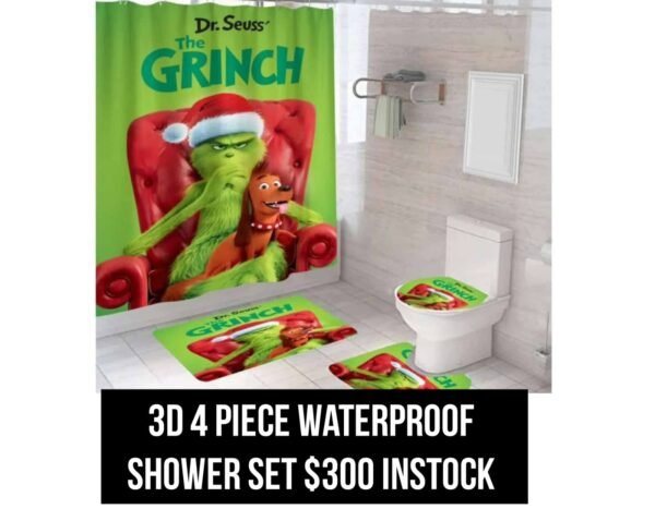 The Grinch on Red Couch 3D 4 Piece Waterproof Shower Set